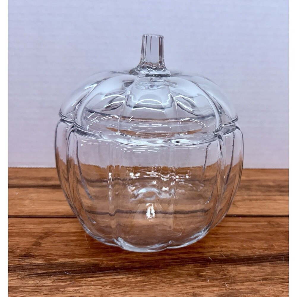 Vintage Anchor Hocking Glass Pumpkin Clear Pantry Jar Cookies Candy 70 Oz